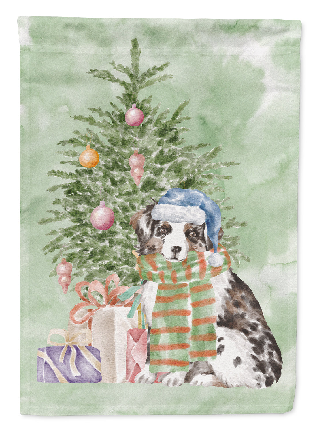 Australian Shepherd Puppy Christmas Presents and Tree Garden Flag