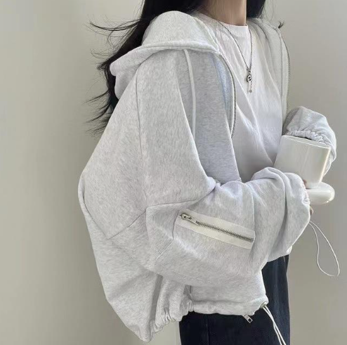 Loose Casual Hoodie Coat with Large Pockets and Zipper | Streetwear