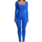 Autumn Winter Women's Ribbed Bodysuit with Square Neck