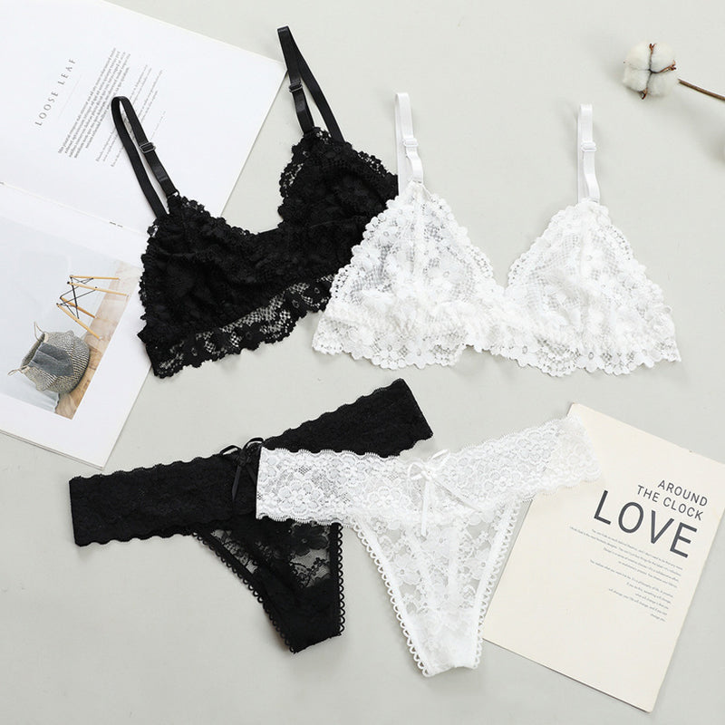 Women Lace Bra and Briefs Set - Wire-Free Lingerie