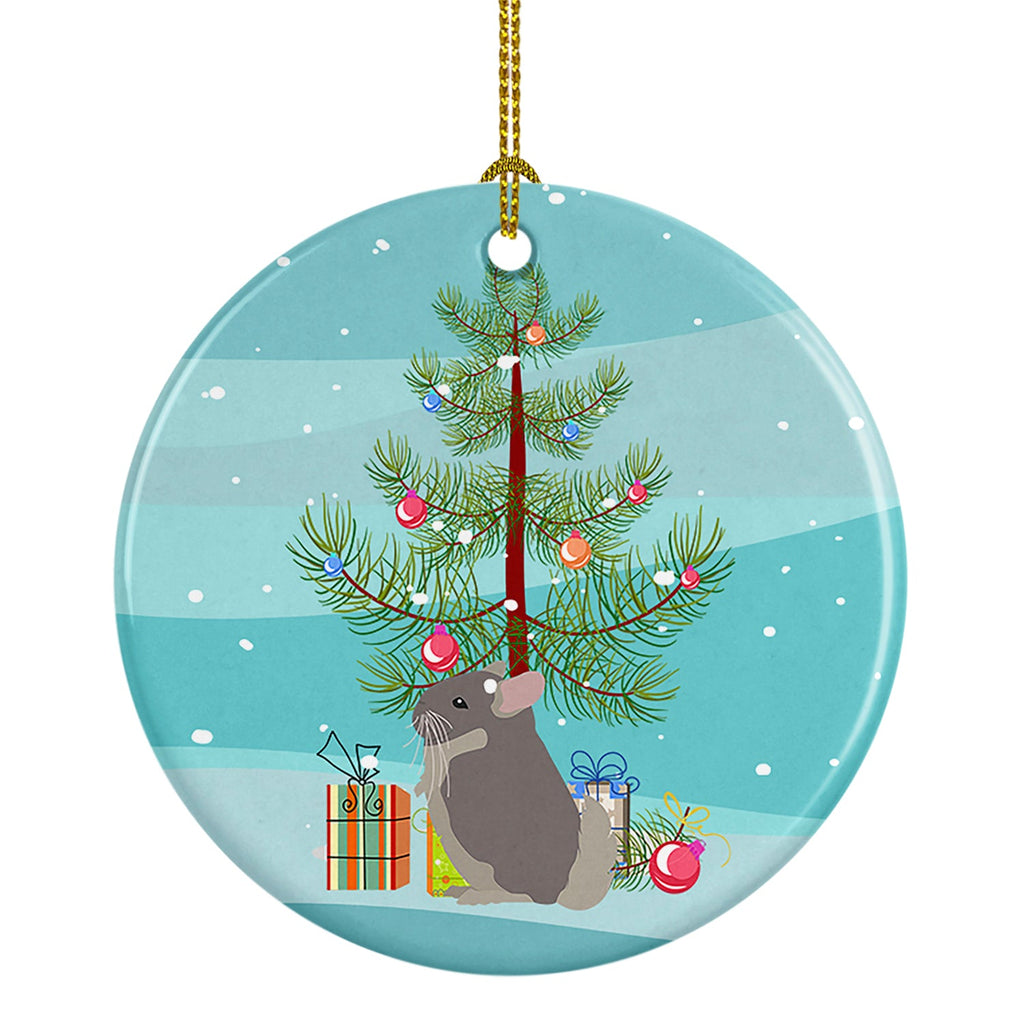 Beige Wellman Chinchilla Merry Christmas Ceramic Ornament