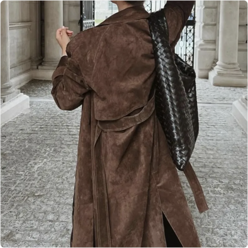 Women's Double-Breasted Polo Collar Trench Coat for Fall & Winter