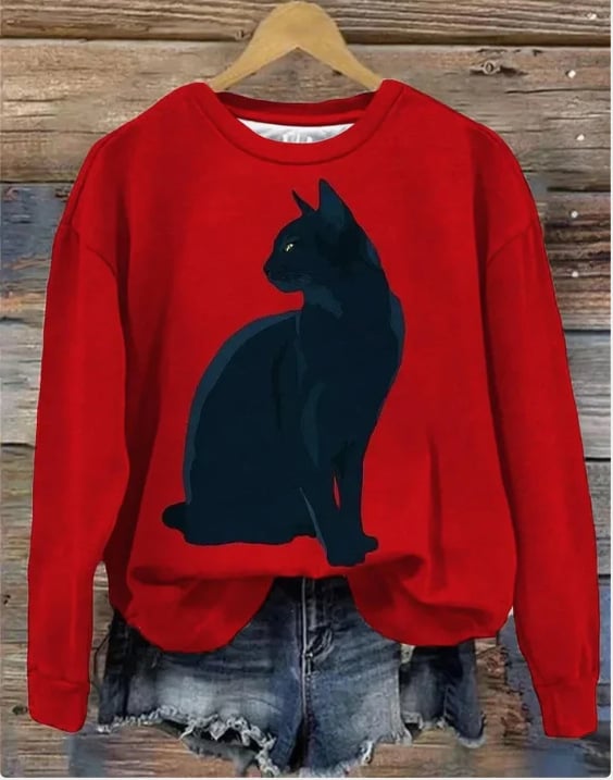 Printed Loose Round Neck Sweater for Women