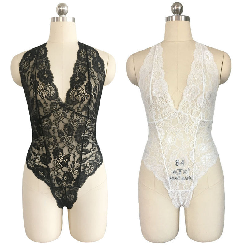 Lace Bodysuit with Neck Strap - Sexy Lingerie Set