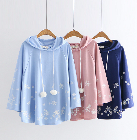 Japanese College Style Cartoon Snowflake Hoodie Pullover | Streetwear