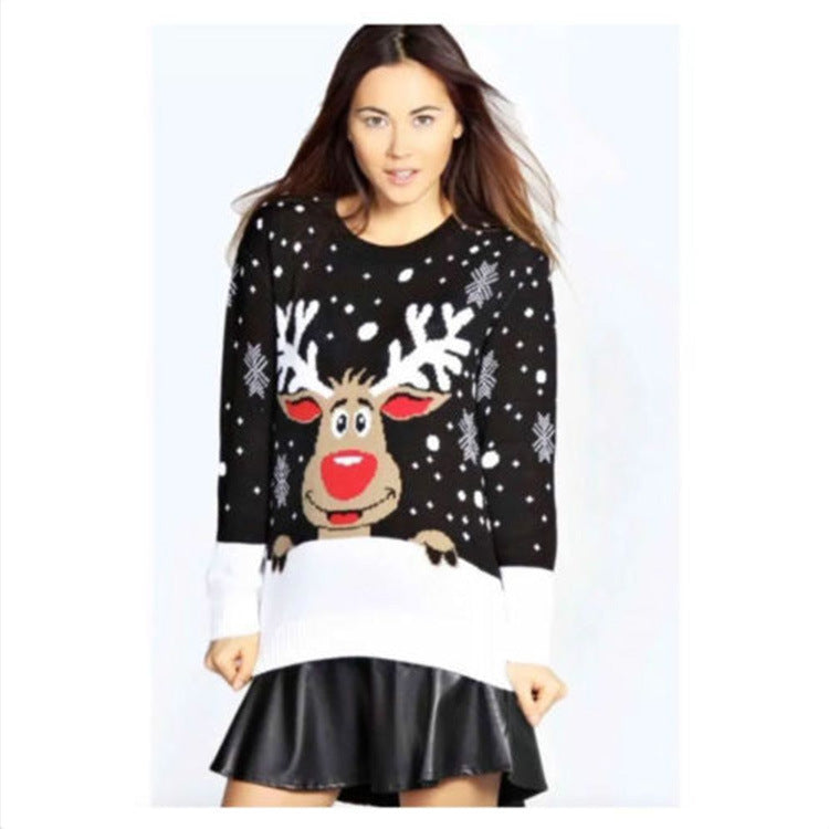 Loose Fit Christmas Reindeer Knit Sweater (Plus Size)