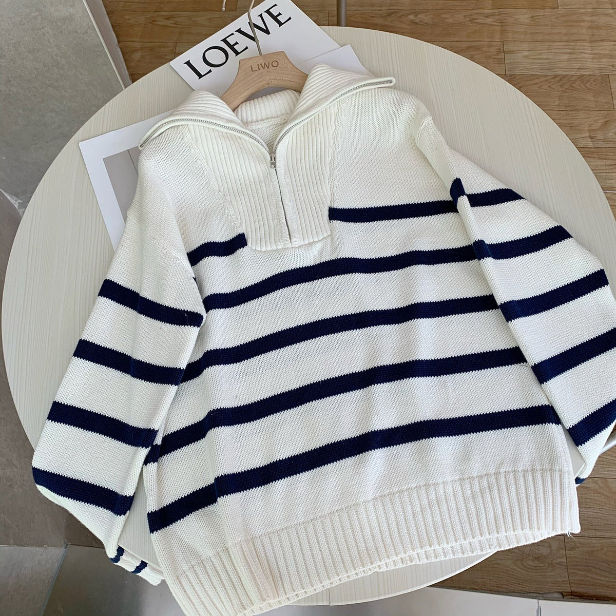 Big Lapel Sweater for Women with Zipper Design