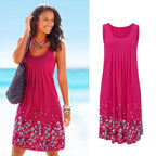 Sleeveless Loose Print A-Line Midi Dress