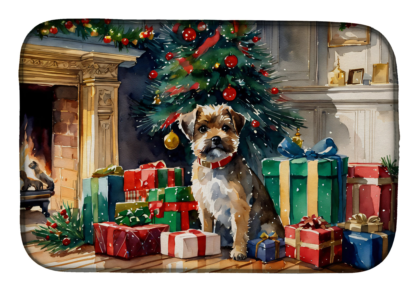 Border Terrier Cozy Christmas Dish Drying Mat