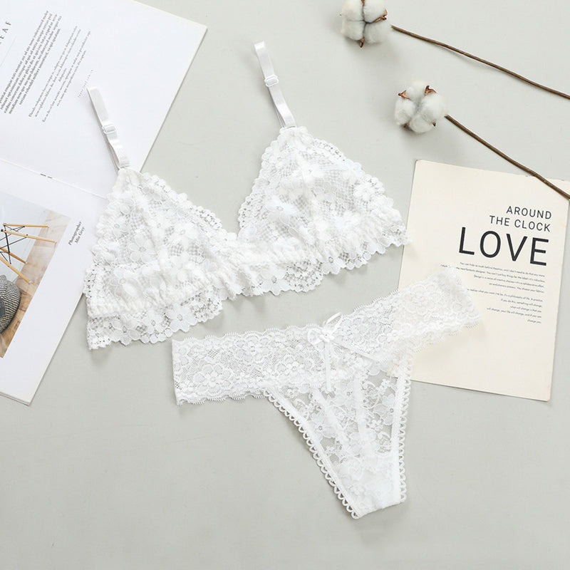 Women Lace Bra and Briefs Set - Wire-Free Lingerie