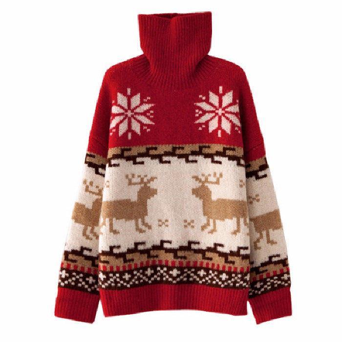 Women's Christmas Turtleneck Sweater - Oversized Style