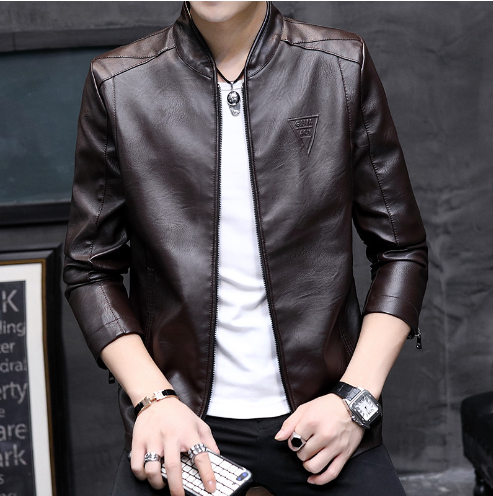 Men's Winter Leather Jacket - Stylish Baseball Collar (Single)