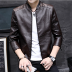 Men's Winter Leather Jacket - Stylish Baseball Collar (Single)
