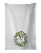 Jack Russell Terrier Puppy Chestnut and White Christmas Wreath Kitchen Towel Set of 2