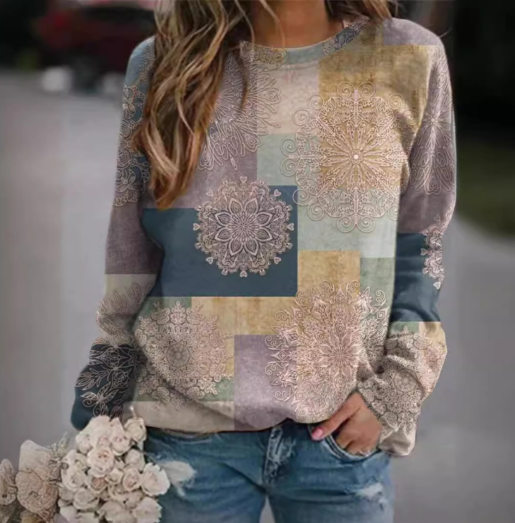 Women's Colorblock Long Sleeve Round Neck Sweatshirt | Streetwear