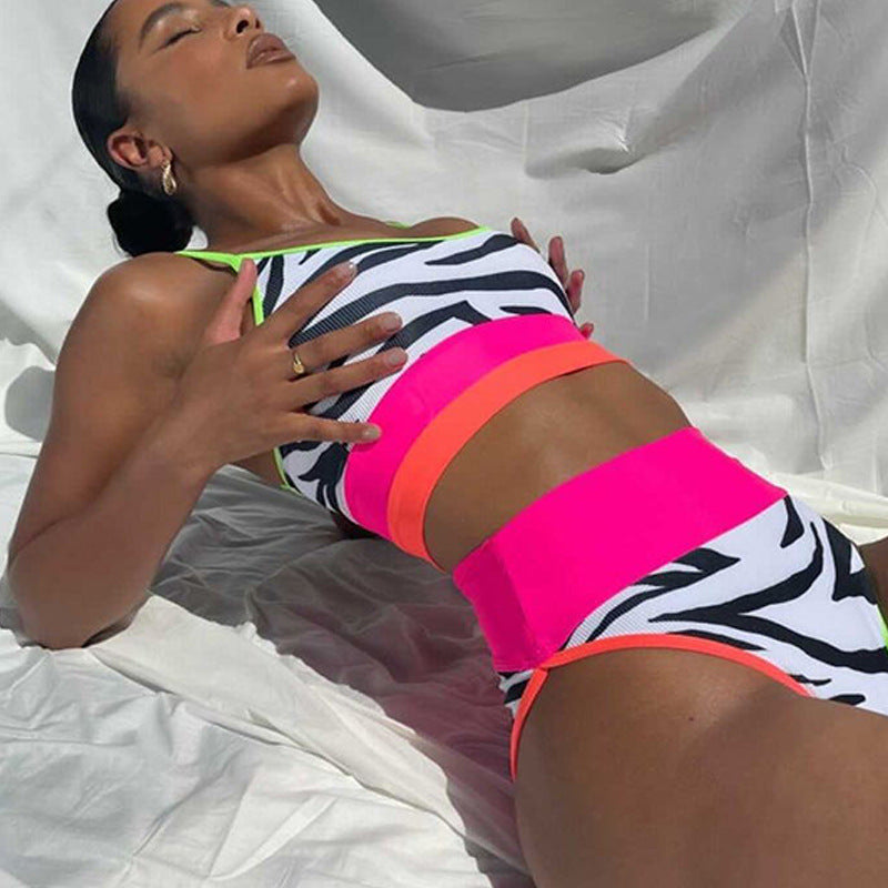 2022 Women's High-Waisted Zebra Print Bikini Set