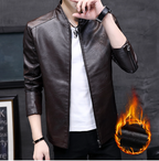 Men's Winter Leather Jacket - Stylish Baseball Collar (Single)