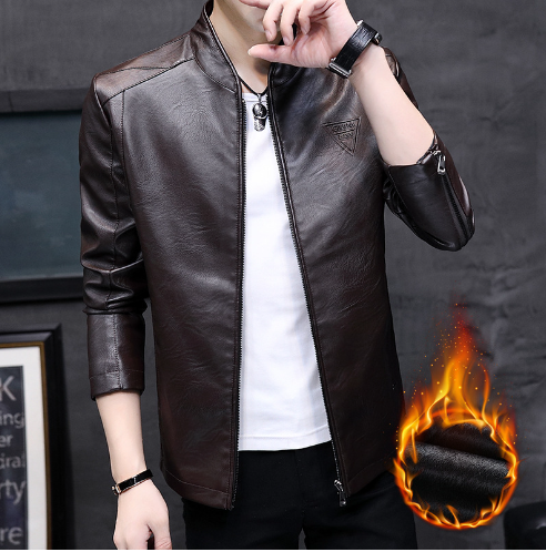 Men's Winter Leather Jacket - Stylish Baseball Collar (Single)