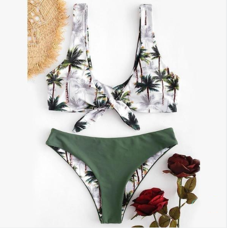 Coconut Tree Print Bikini with Bow Two-Piece Swimsuit