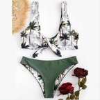 Coconut Tree Print Bikini with Bow Two-Piece Swimsuit
