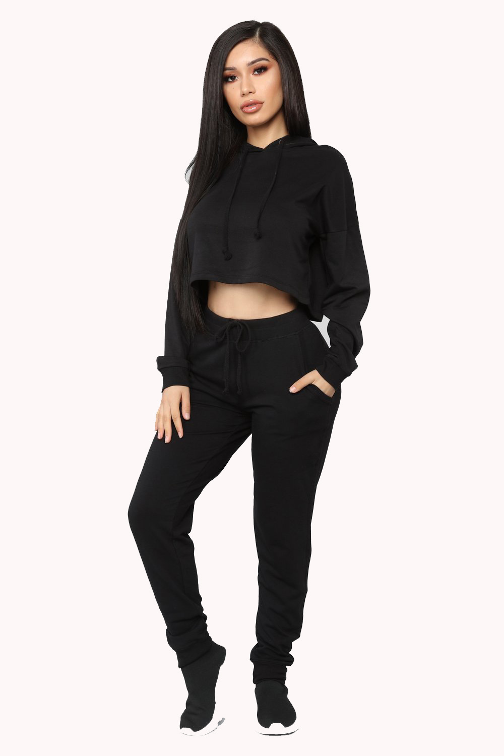 Cropped Drawstring Hoodie Set | Streetwear