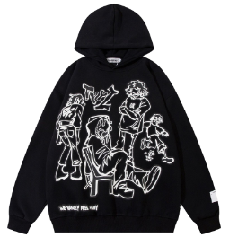 Casual Cartoon Printed Pullover Sports Hoodie (Single Item) | Streetwear