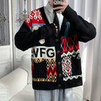 Jacquard Bear V-neck Cardigan Sweater for Couples