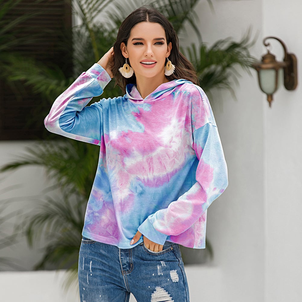 Women's Gradient Tie-Dye Hooded Sweatshirt Top | Streetwear