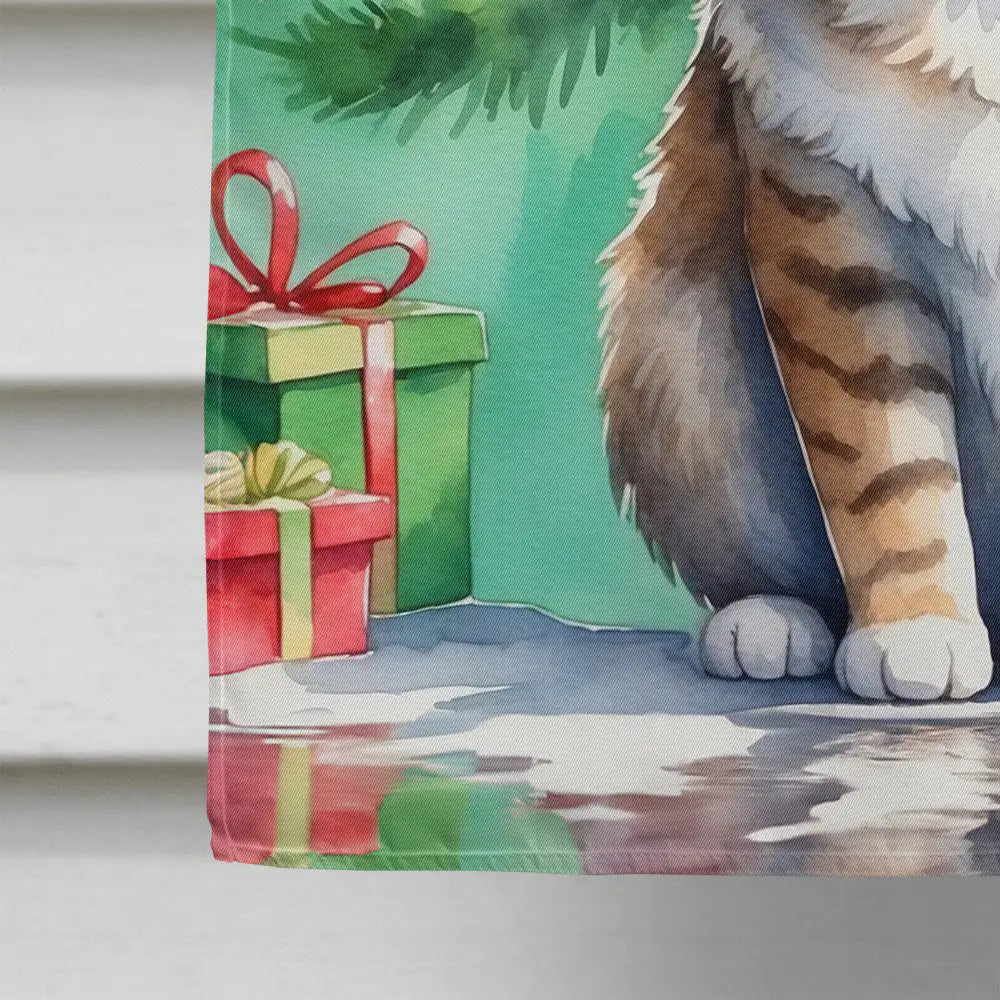 Pixie Bob Cat By the Christmas Tree House Flag