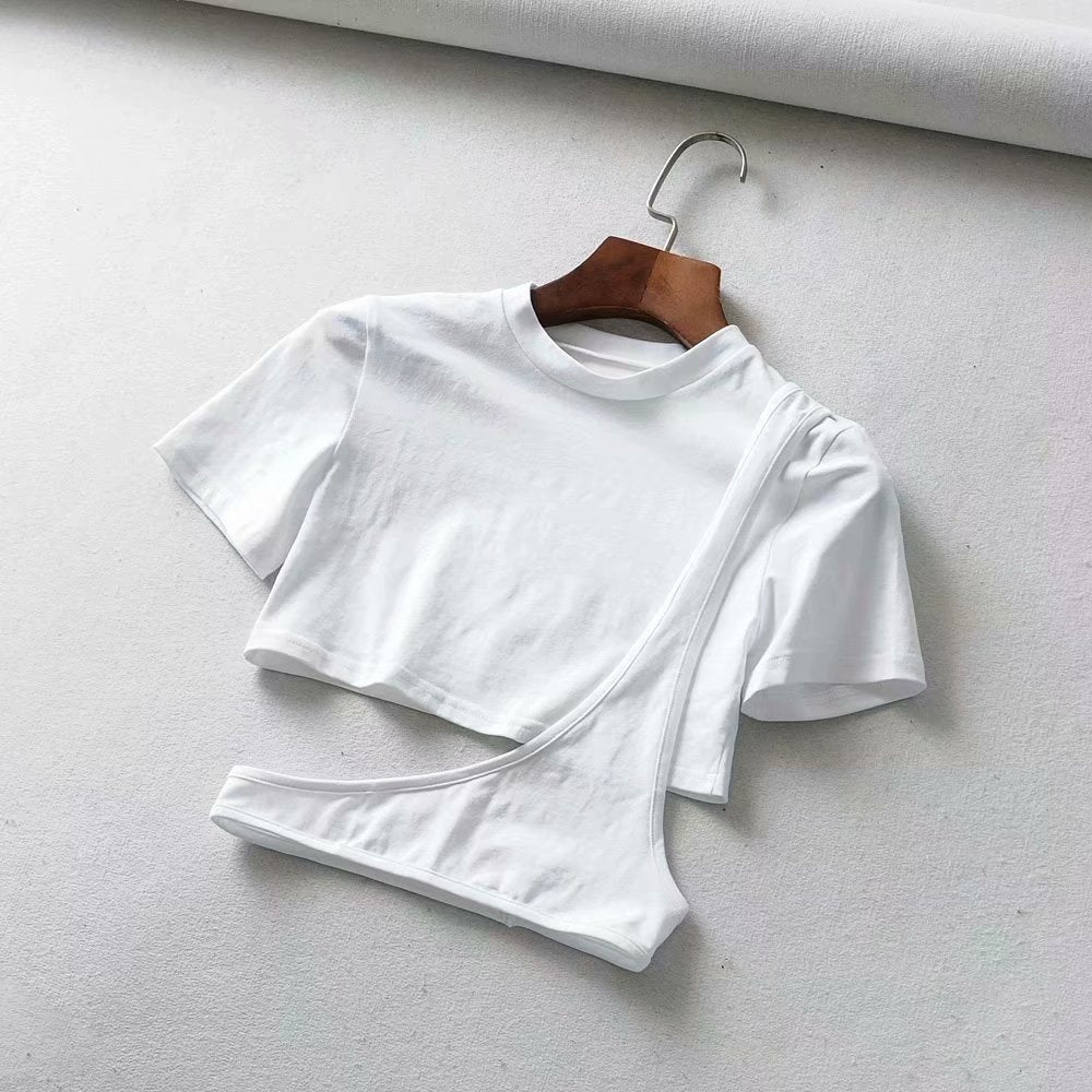 Women's Summer Irregular Crop Top - Casual Short Sleeve
