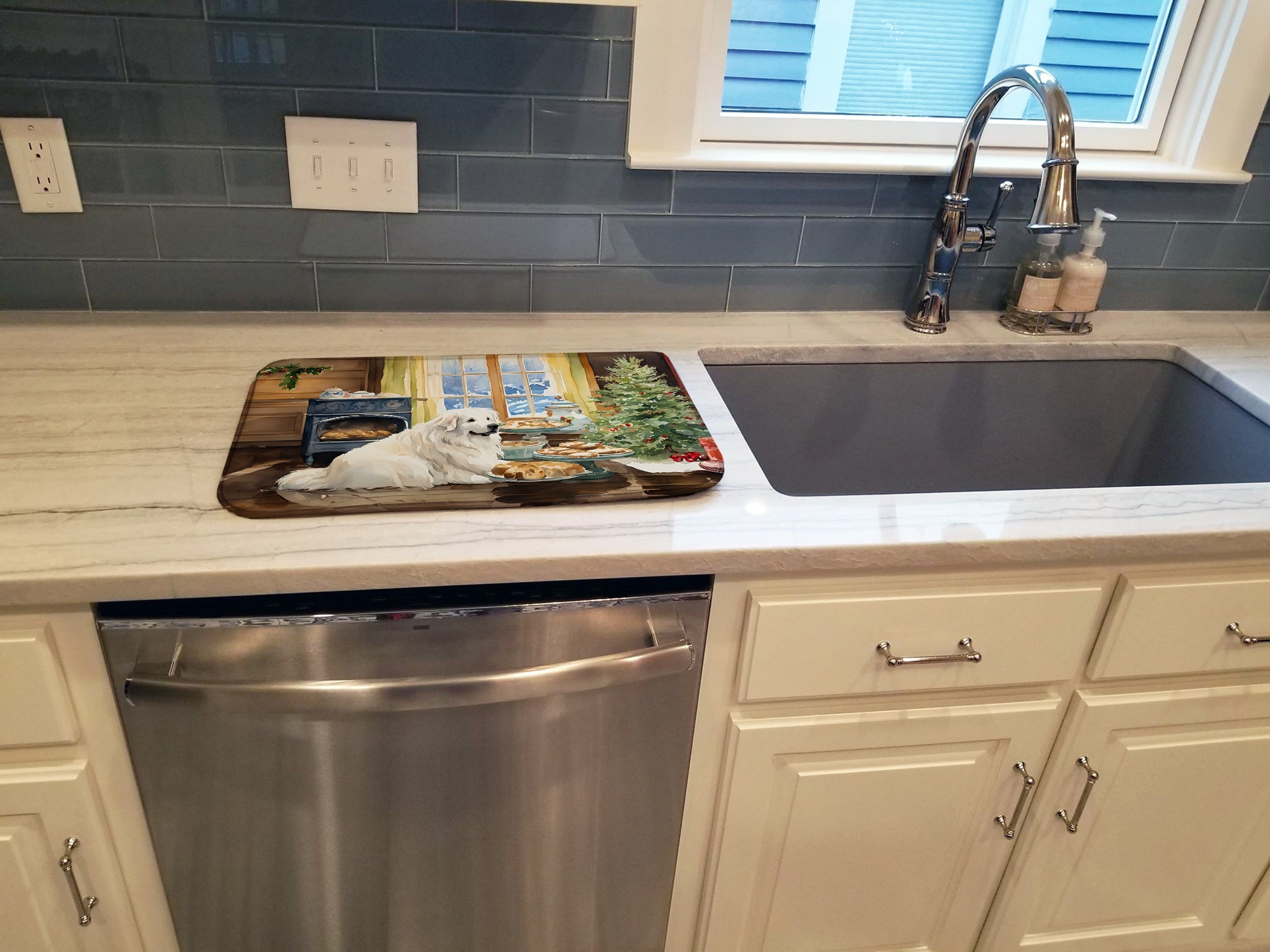 Great Pyrenees Christmas Cookies Dish Drying Mat