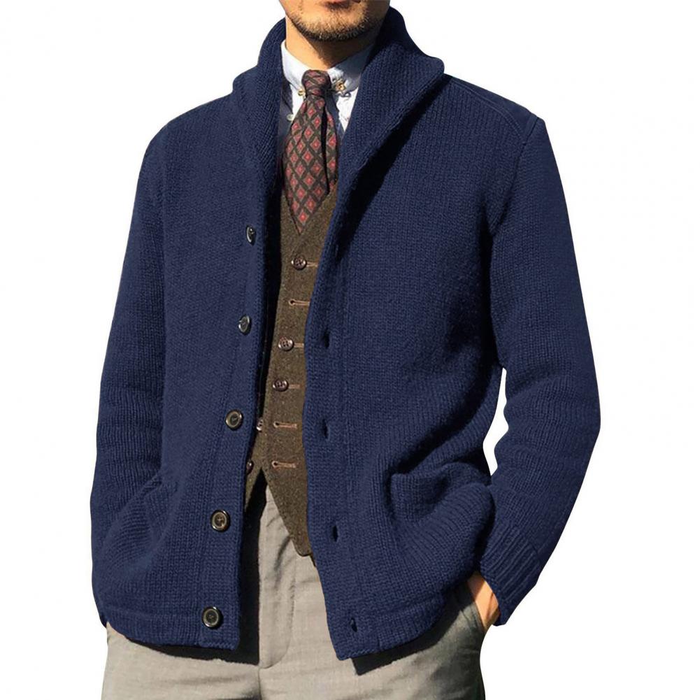 Men's Thickened Knitted Coat with Pockets and Buttons