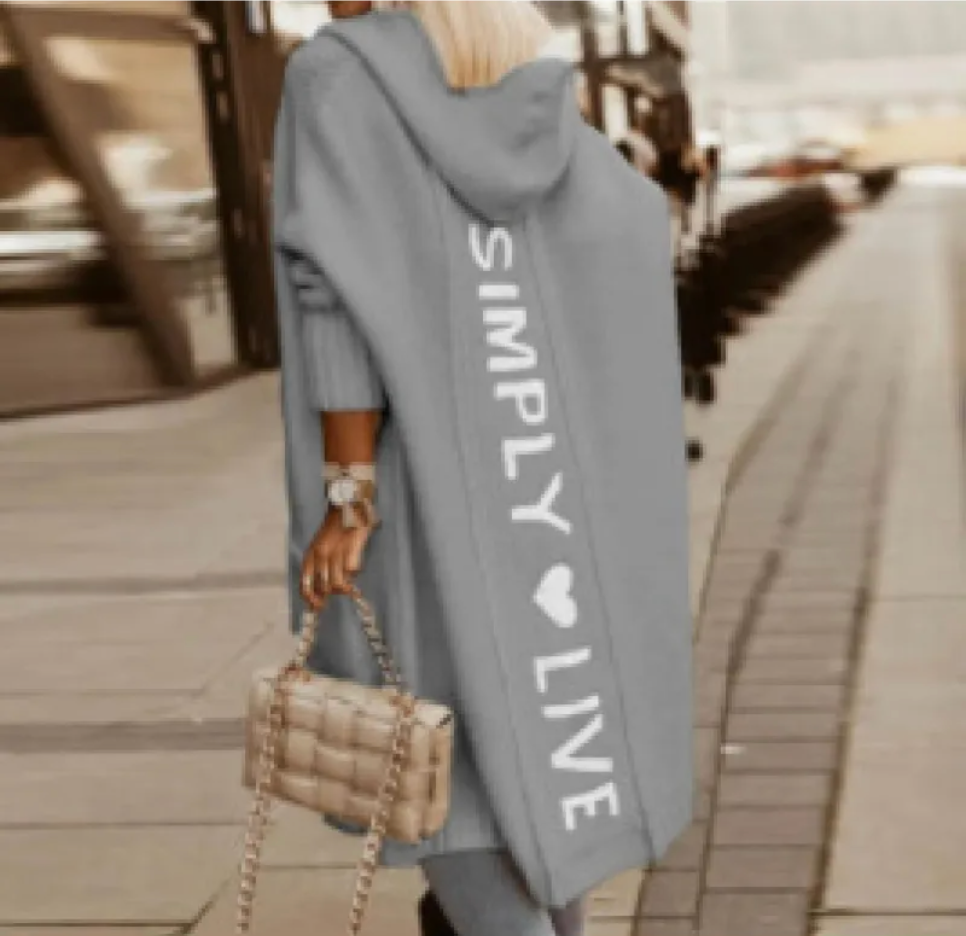 Women's Long Hooded Letter Cardigan