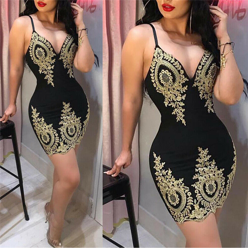 Lace V-Neck Bodycon Dress with Spaghetti Straps
