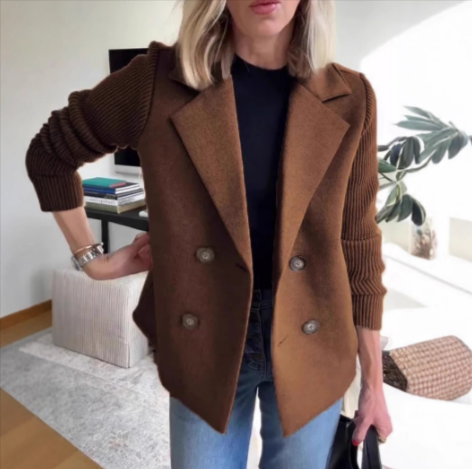 Double-Breasted Splice Sleeve Jacket