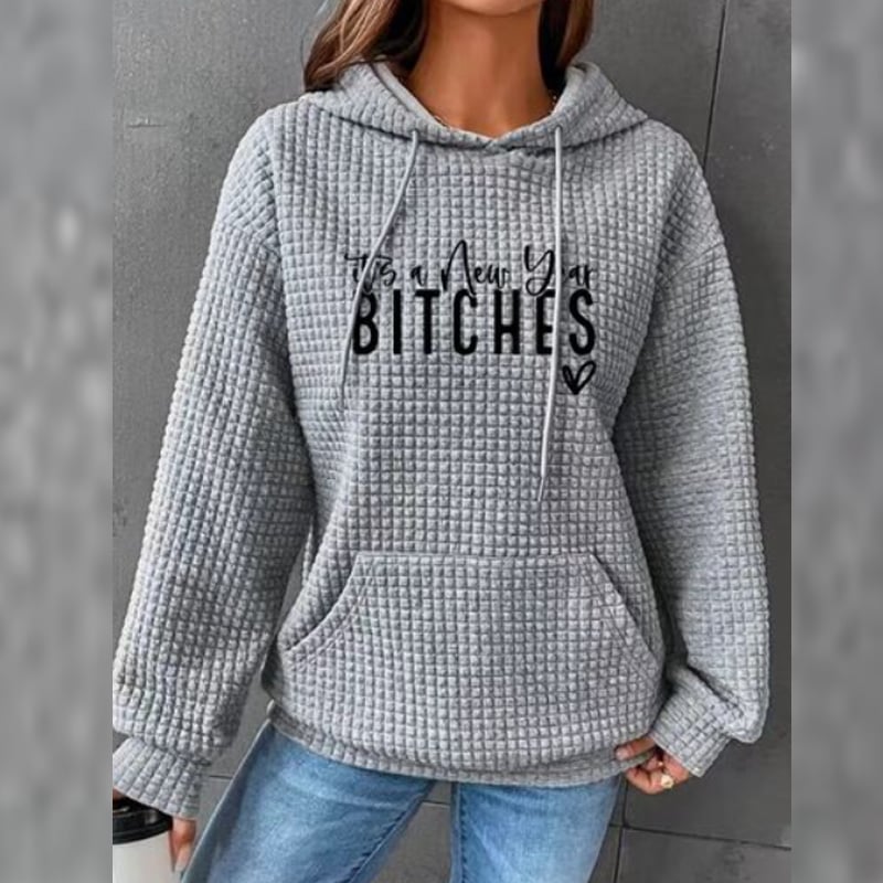 Loose Long Sleeve Hooded Sweater with Patch Pocket