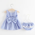 Summer Girls' Cotton Striped Dress and Shorts Set