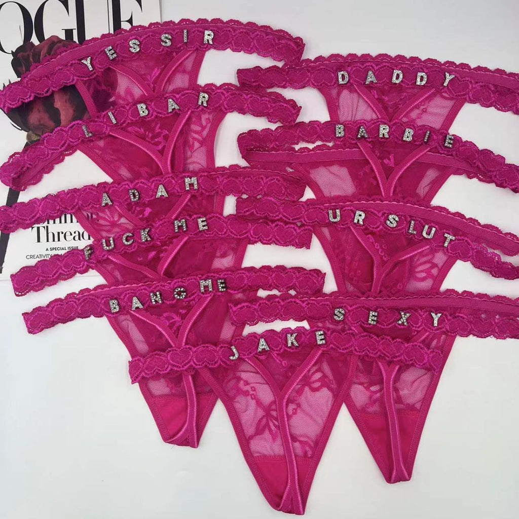 Low Waist Sexy Women's Thong with Embroidery and Rhinestones
