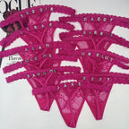 Low Waist Sexy Women's Thong with Embroidery and Rhinestones