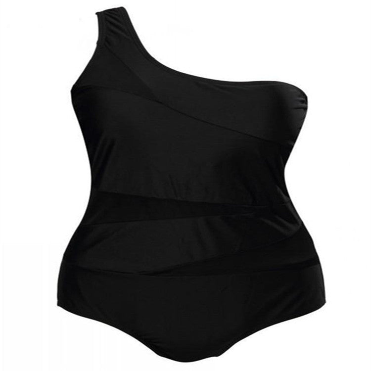 Plus Size Black One-Shoulder Swimsuit for Women