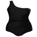 Plus Size Black One-Shoulder Swimsuit for Women
