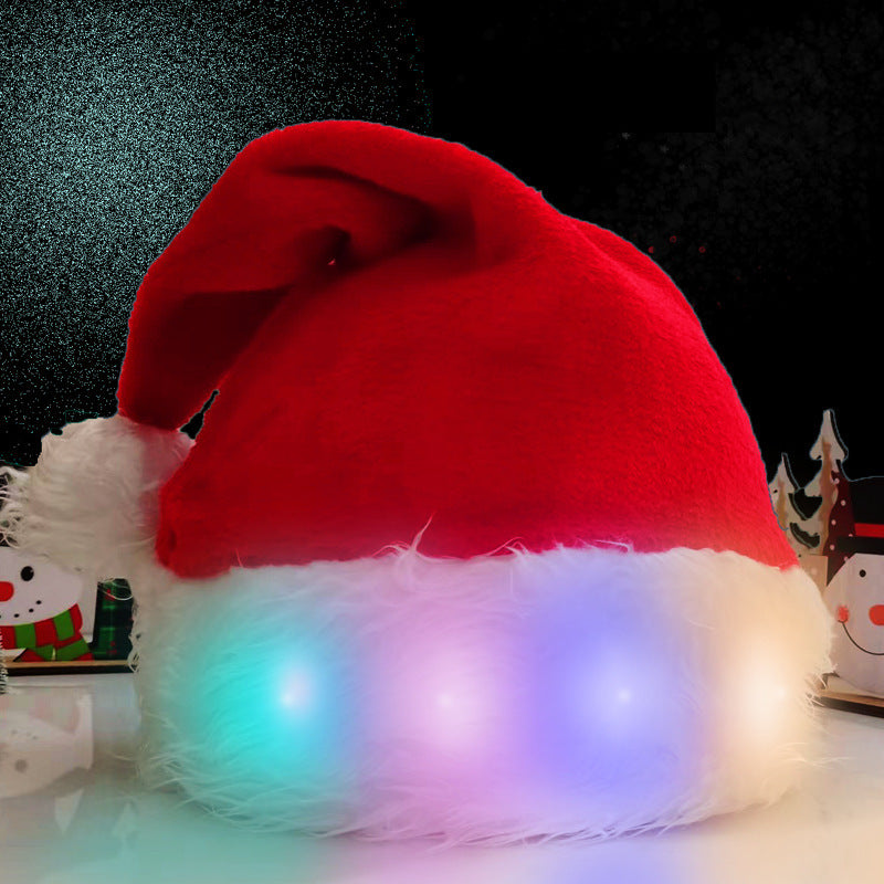 Christmas Hat LED Light Plush Children's Adult Christmas Decorations Christmas Supplies Luminous Santa Hat Home Decoracion | Embroidered Cap