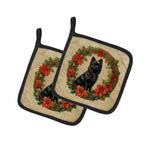 German Spitz Christmas Flowers Pair of Pot Holders
