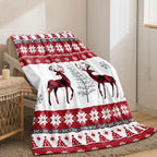 Christmas Snowman Deer Print Flannel Throw Blanket
