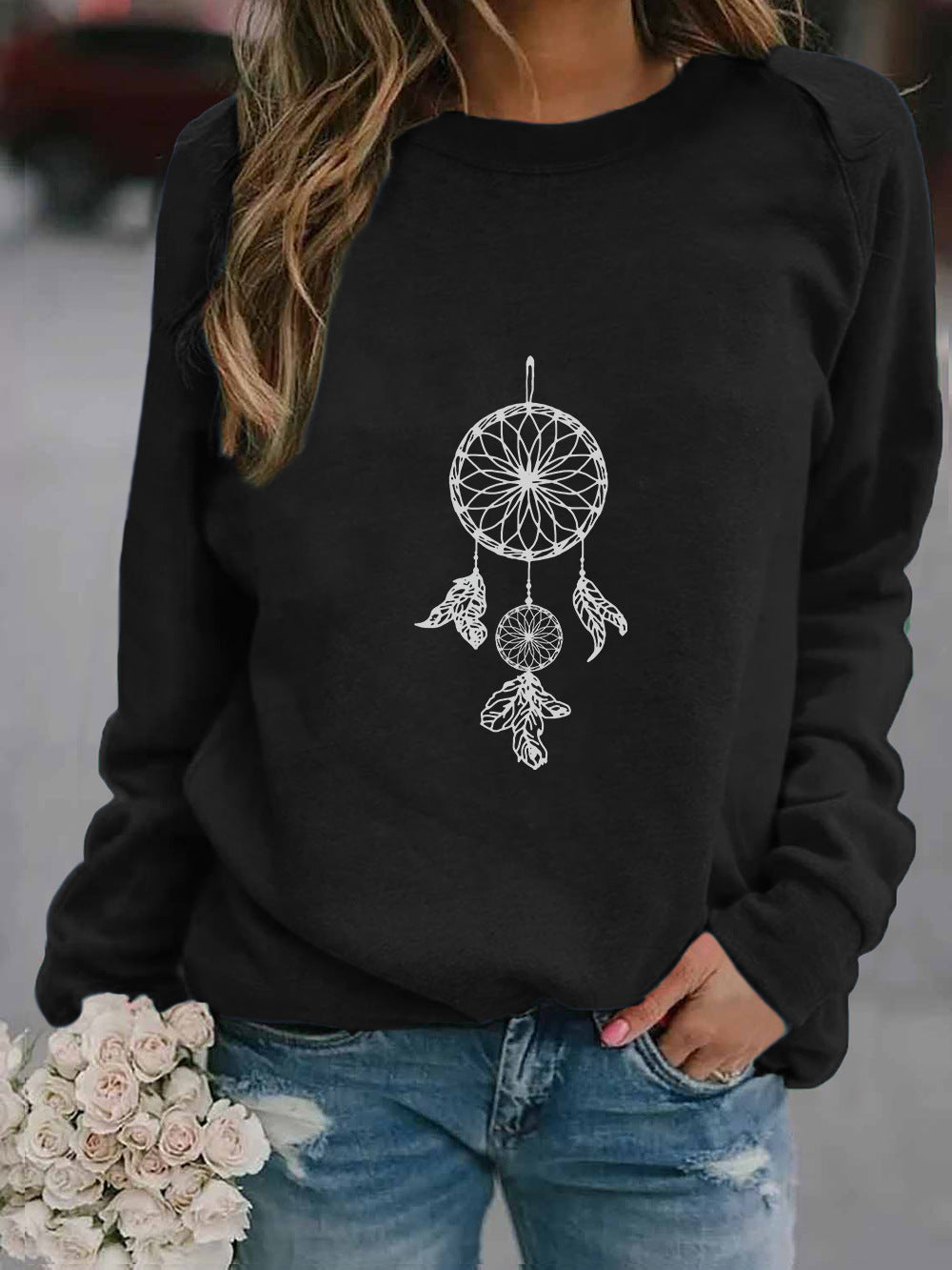 Oversized Women's Sweatshirt with Ethnic Print | Streetwear