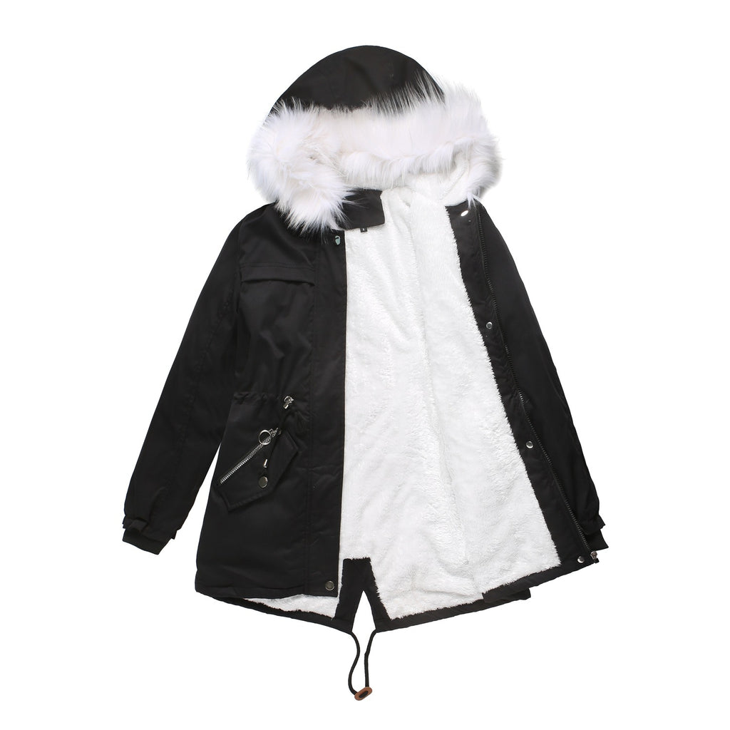 Cotton Women’s Casual Long Hooded Fur Coat Fashion