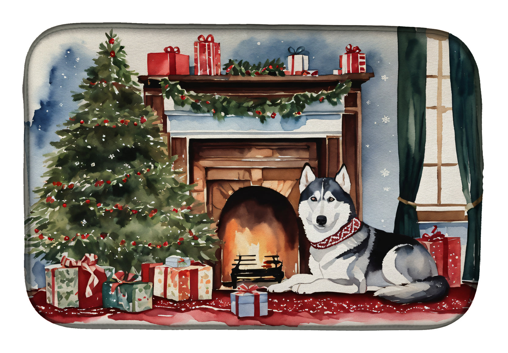 Siberian Husky Cozy Christmas Dish Drying Mat