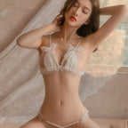 2pcs Black and White Lace Thong Lingerie Set