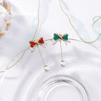 Silver Christmas Pearl Bow Earrings with Tassels