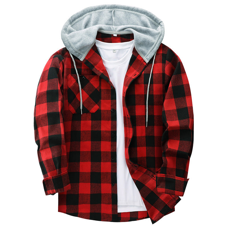 Men's Hooded Checkered Flannel Shirt - Elegant Fashion